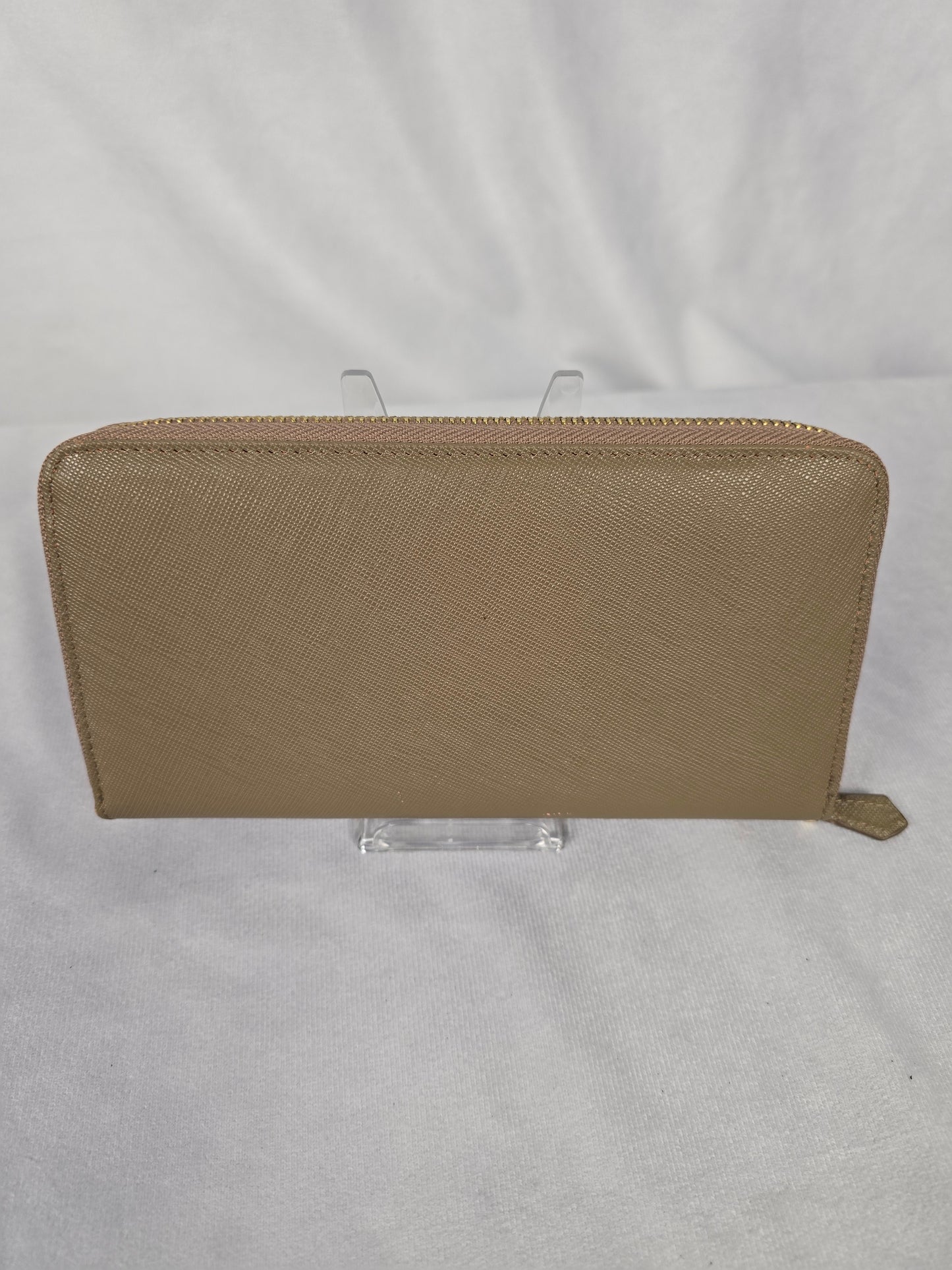 Prada Vitello Saffiano Beige Leather Zip Around Long Wallet