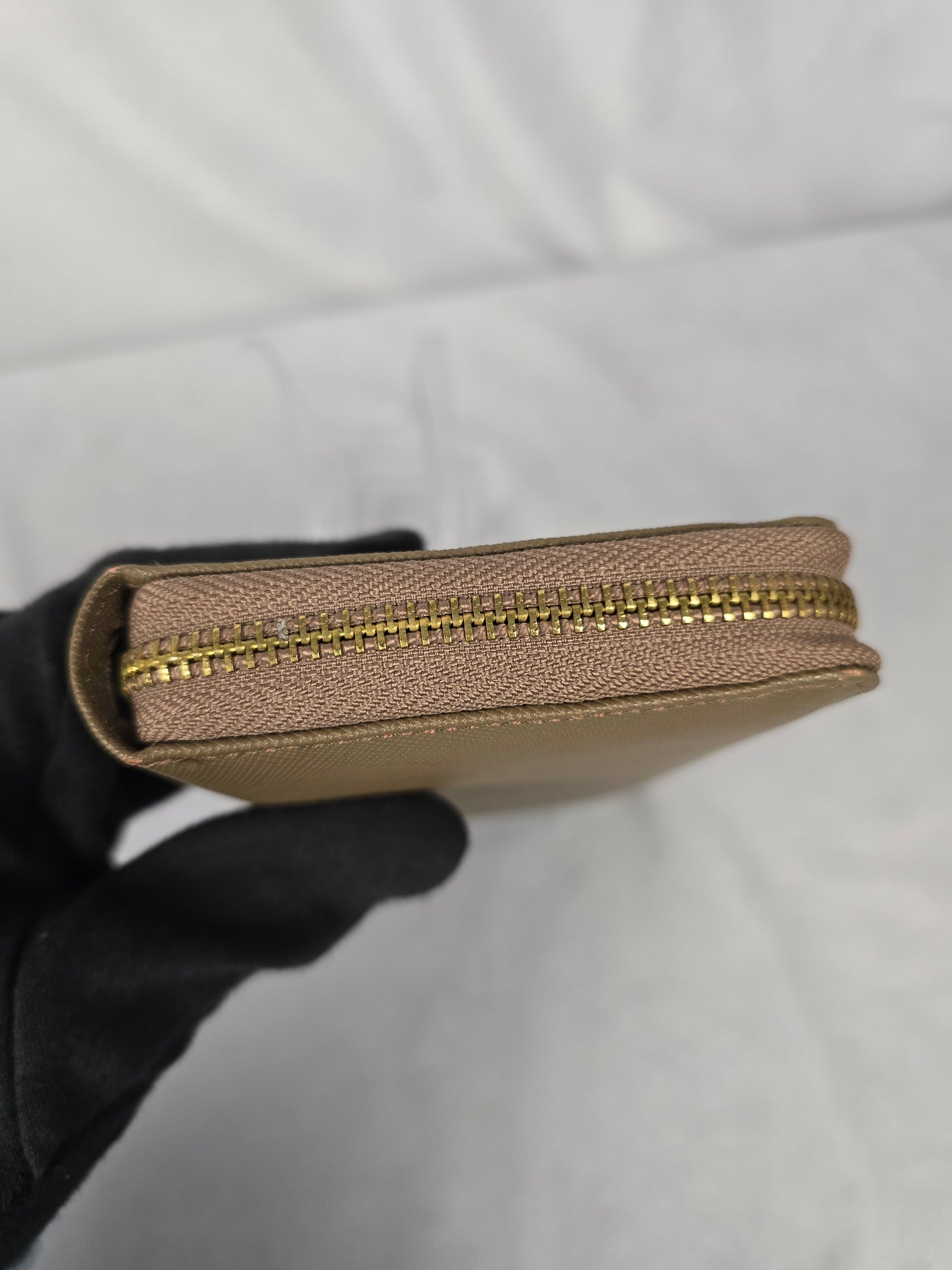 Prada Vitello Saffiano Beige Leather Zip Around Long Wallet