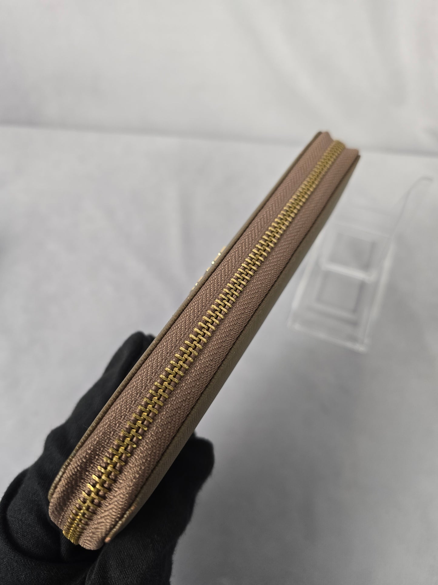 Prada Vitello Saffiano Beige Leather Zip Around Long Wallet