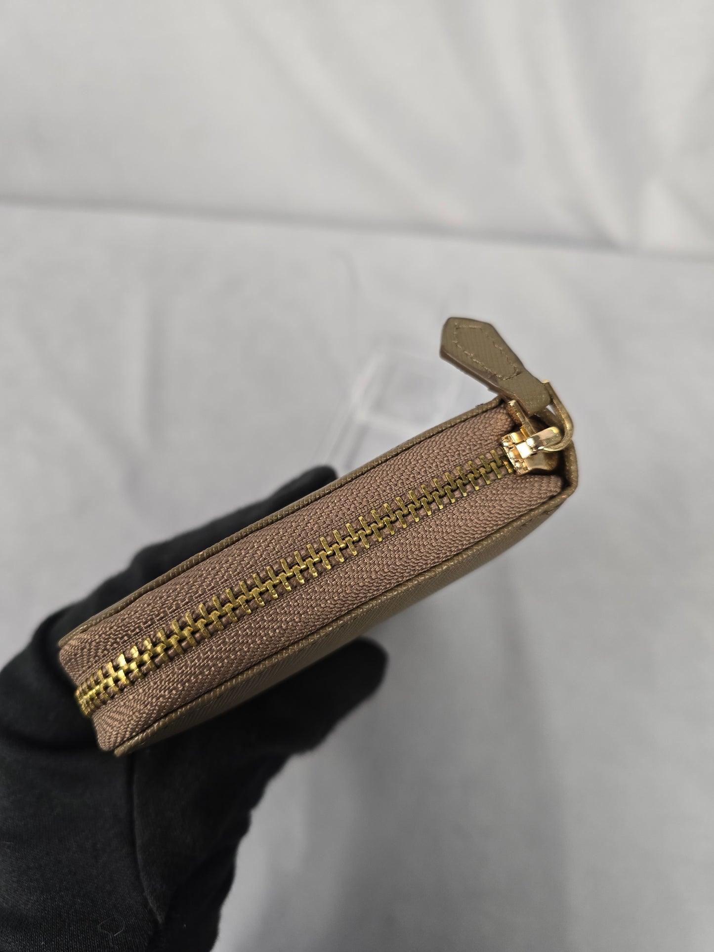 Prada Vitello Saffiano Beige Leather Zip Around Long Wallet