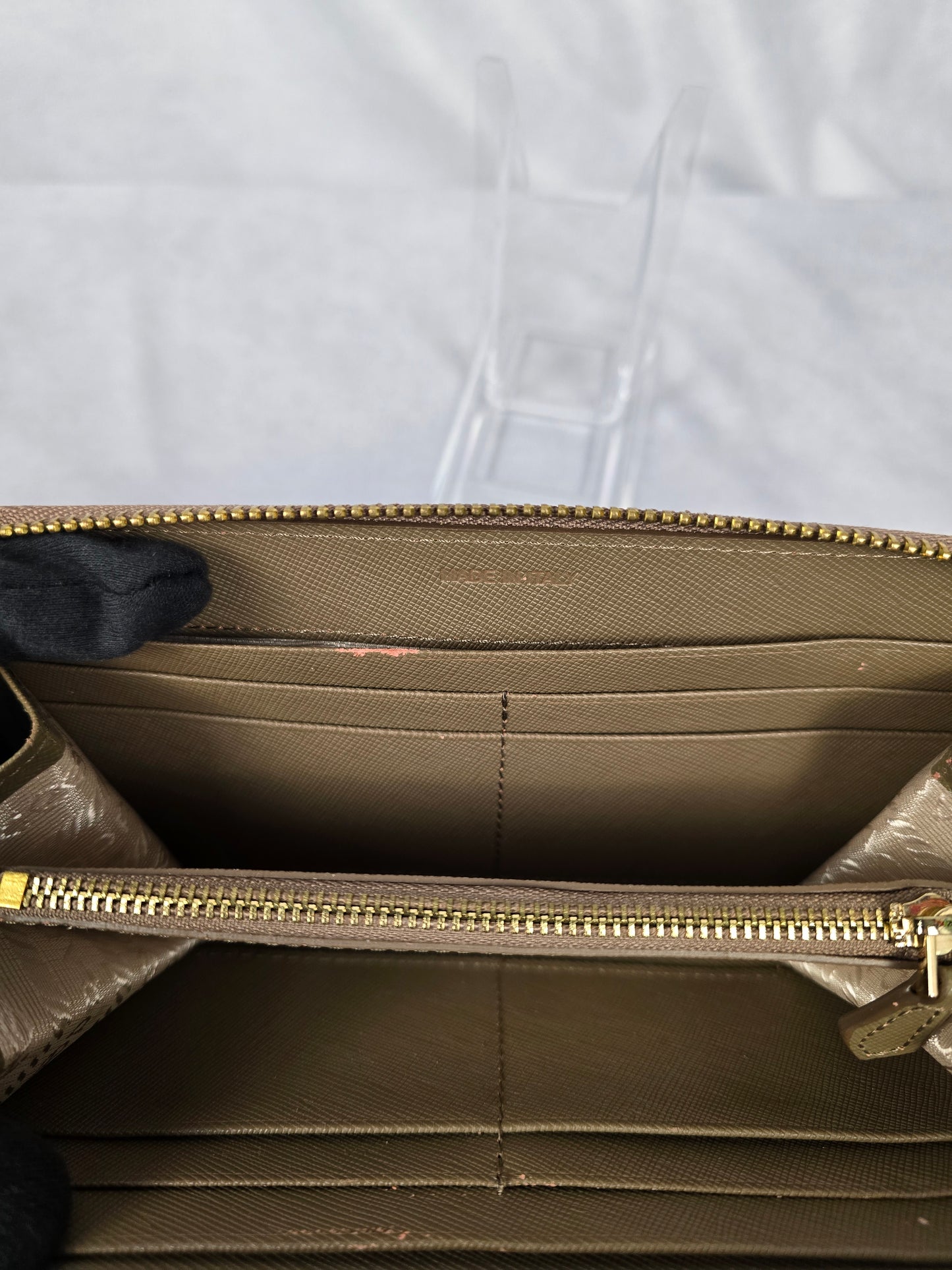 Prada Vitello Saffiano Beige Leather Zip Around Long Wallet