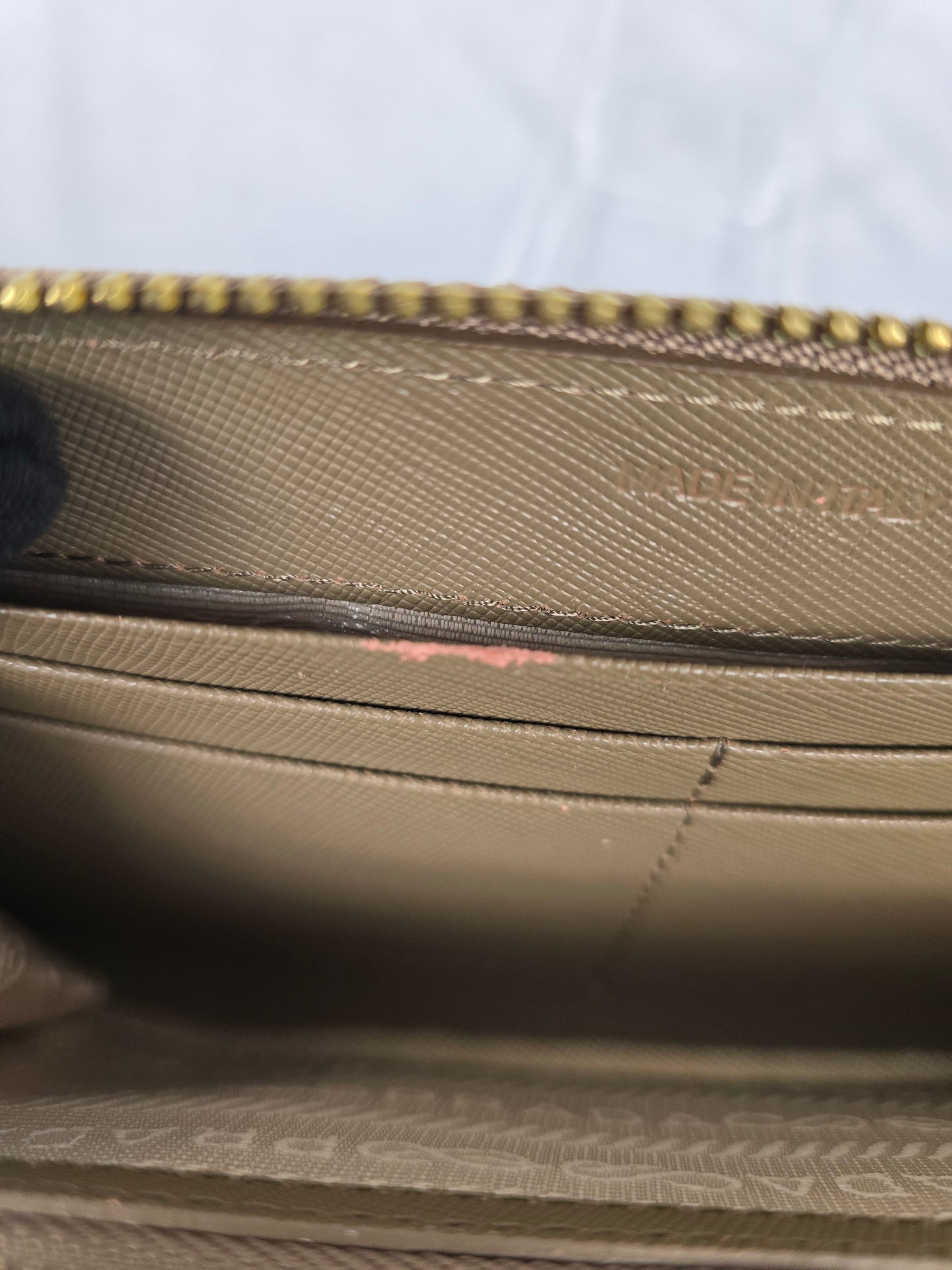 Prada Vitello Saffiano Beige Leather Zip Around Long Wallet