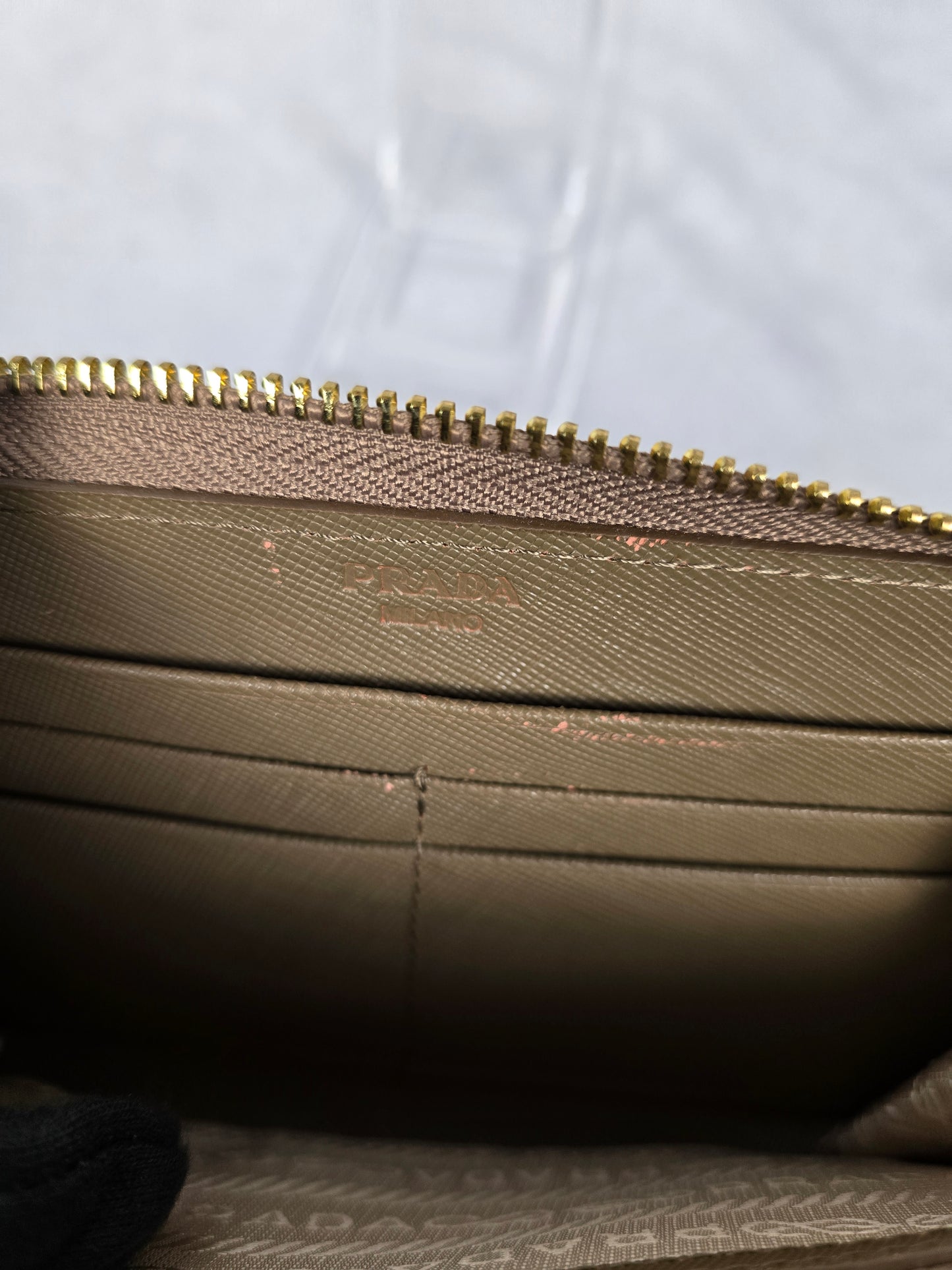 Prada Vitello Saffiano Beige Leather Zip Around Long Wallet