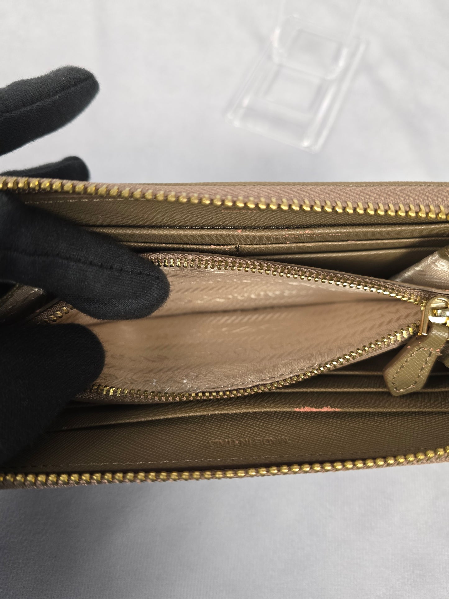 Prada Vitello Saffiano Beige Leather Zip Around Long Wallet