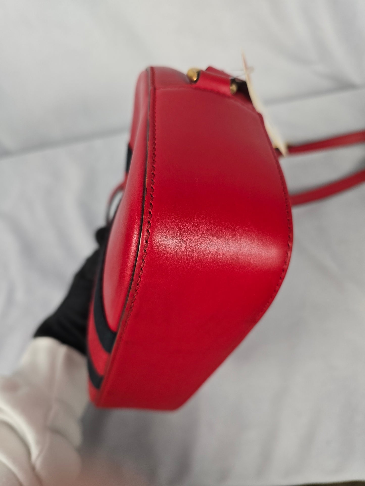 Gucci Bee Webby Red Calfskin Leather Crossbody