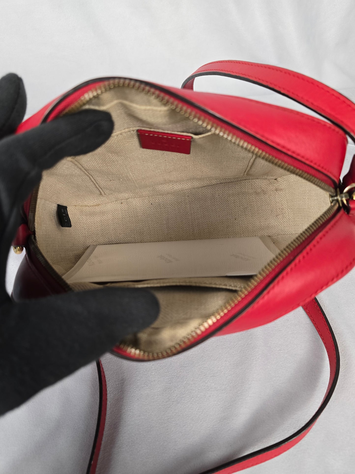 Gucci Bee Webby Red Calfskin Leather Crossbody