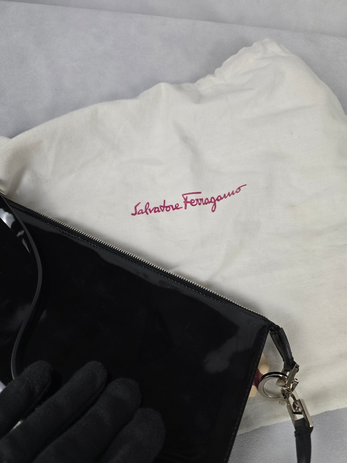 Ferragamo Black Patent Leather Shoulder Bag