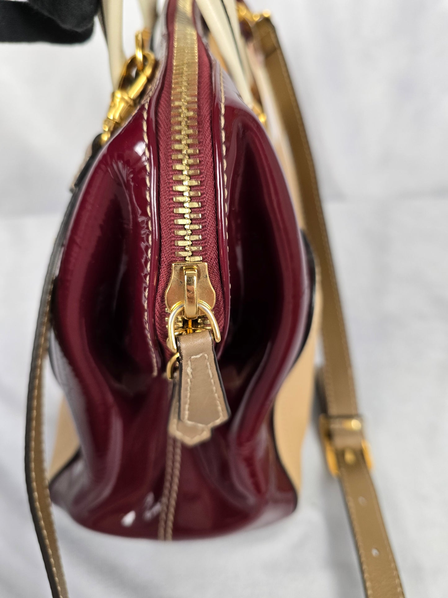 Fendi Chameleon Leather and Burgundy Patent Leather Two-Way Handbag