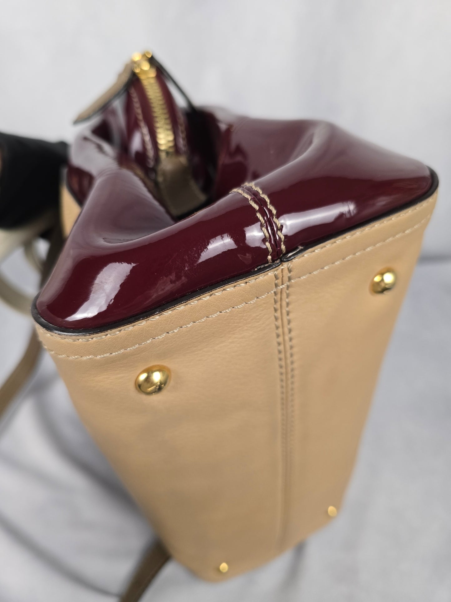 Fendi Chameleon Leather and Burgundy Patent Leather Two-Way Handbag