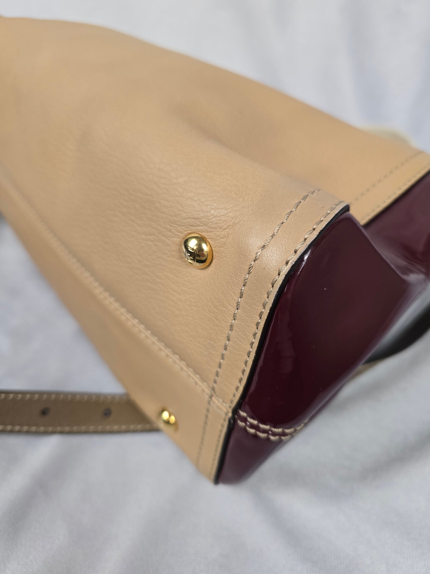 Fendi Chameleon Leather and Burgundy Patent Leather Two-Way Handbag