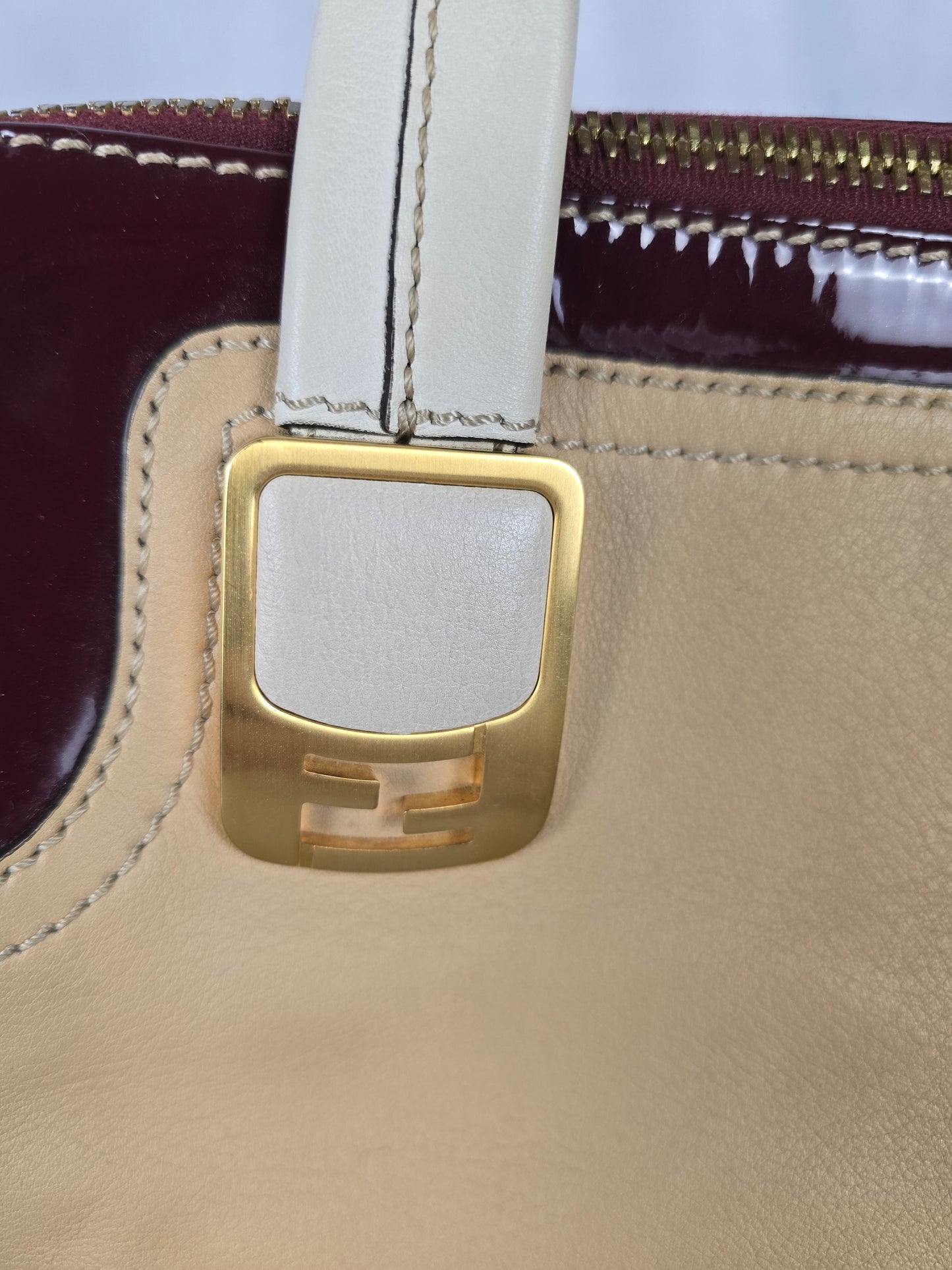 Fendi Chameleon Leather and Burgundy Patent Leather Two-Way Handbag