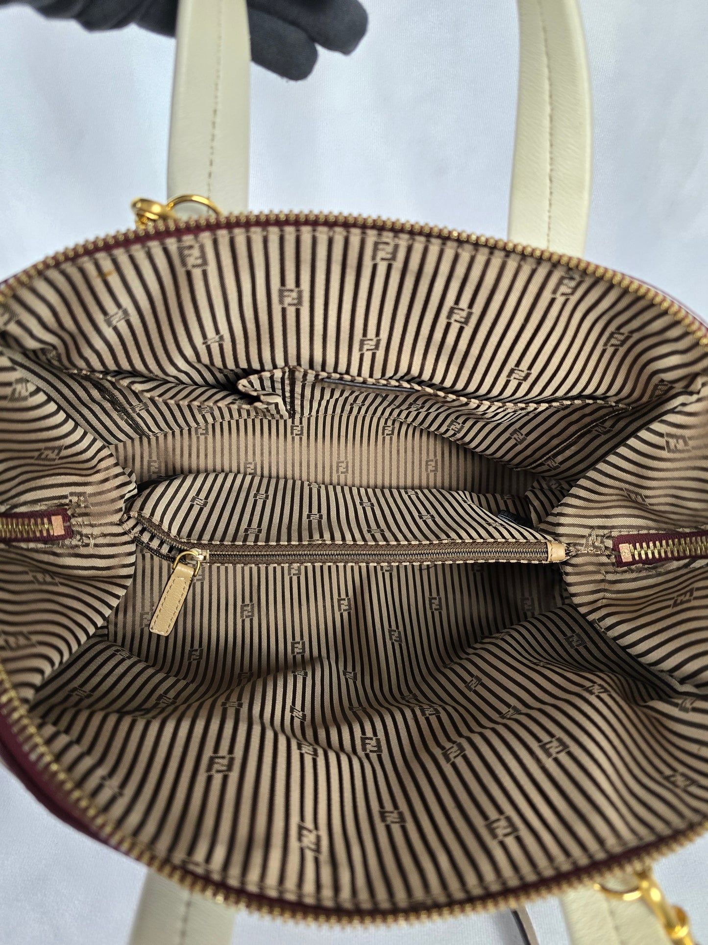 Fendi Chameleon Leather and Burgundy Patent Leather Two-Way Handbag