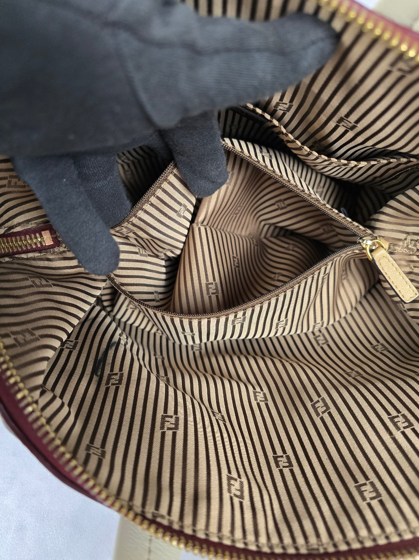 Fendi Chameleon Leather and Burgundy Patent Leather Two-Way Handbag