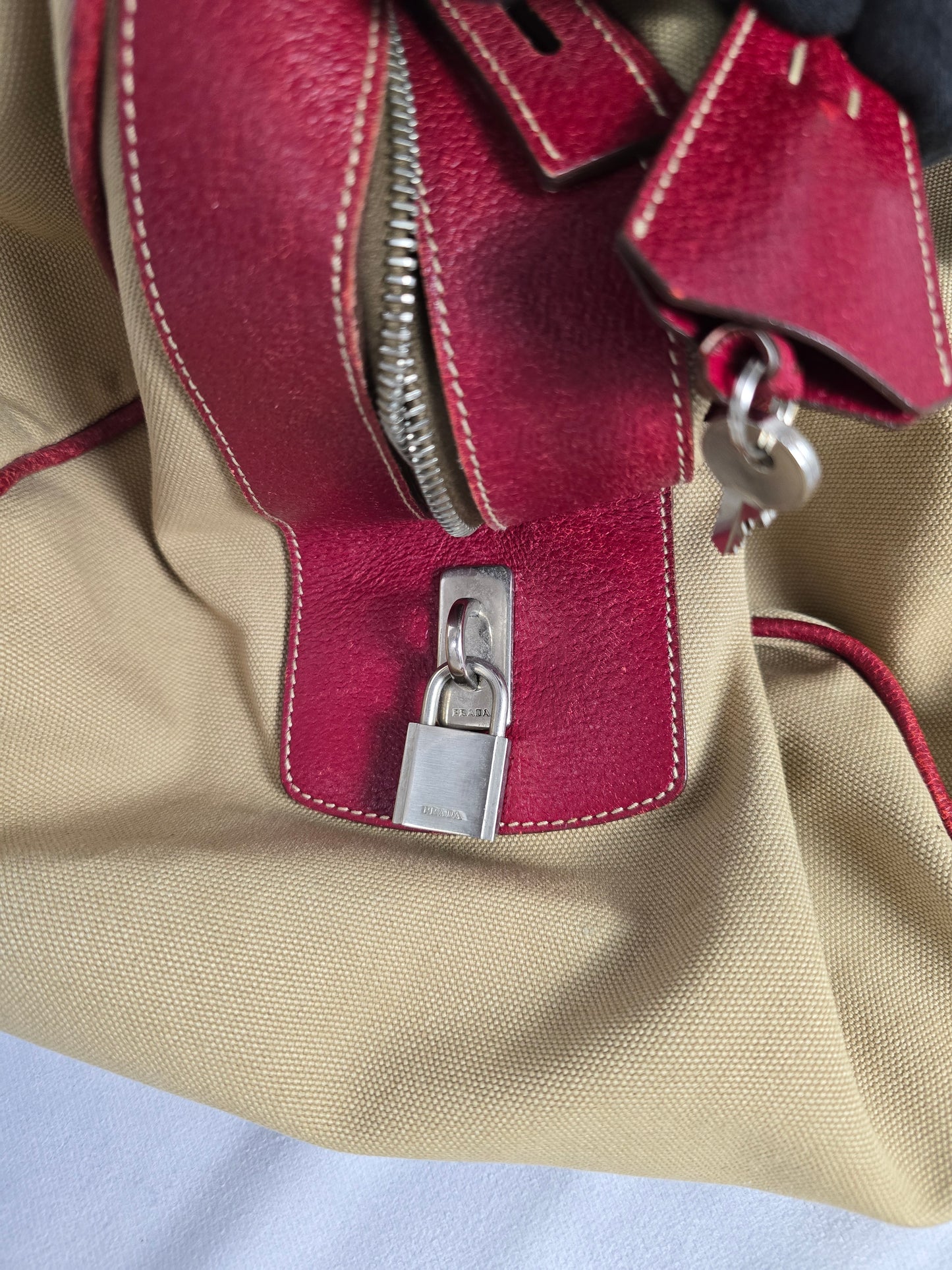 Prada Duffle Bag with Red Leather Trim