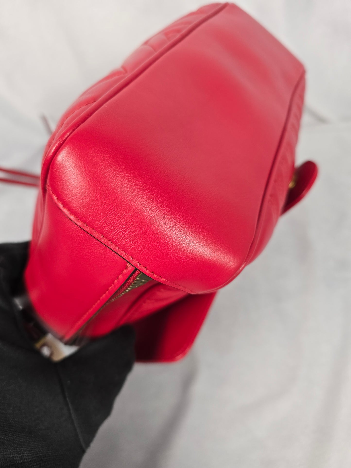 Gucci Red Marmont Top Handle leather bagwith strap