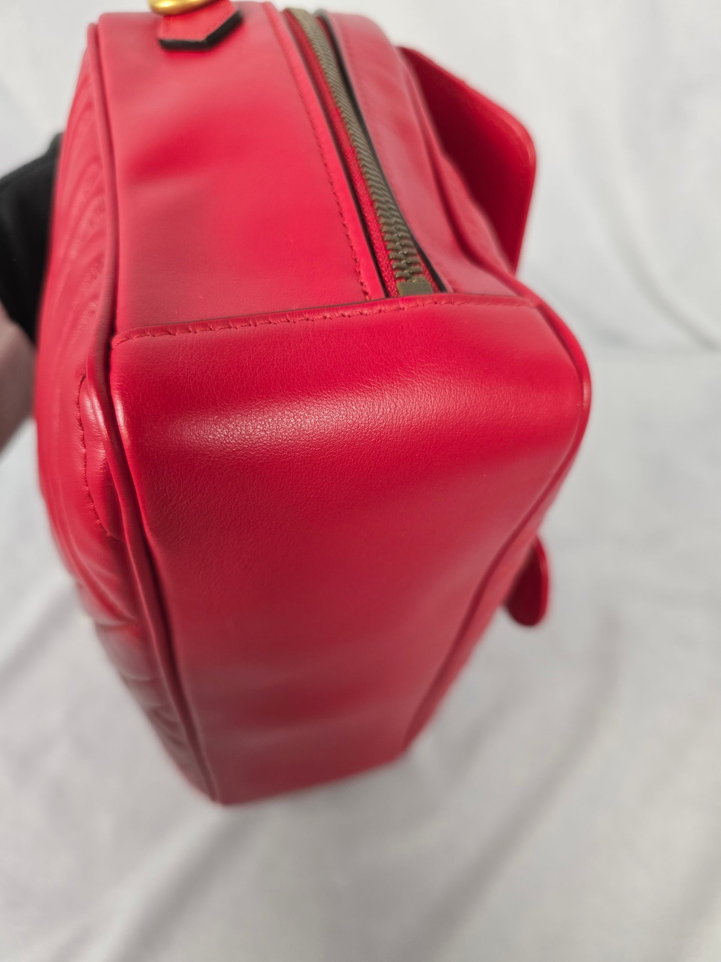 Gucci Red Marmont Top Handle leather bagwith strap