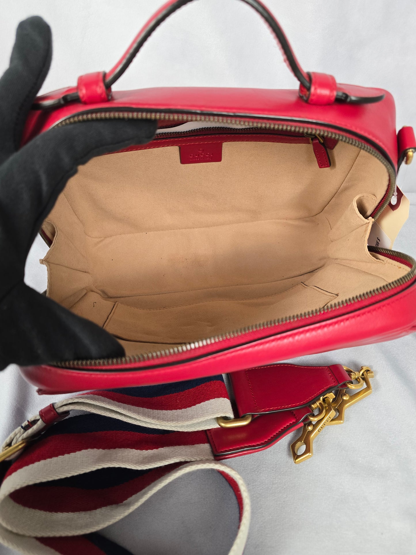 Gucci Red Marmont Top Handle leather bagwith strap