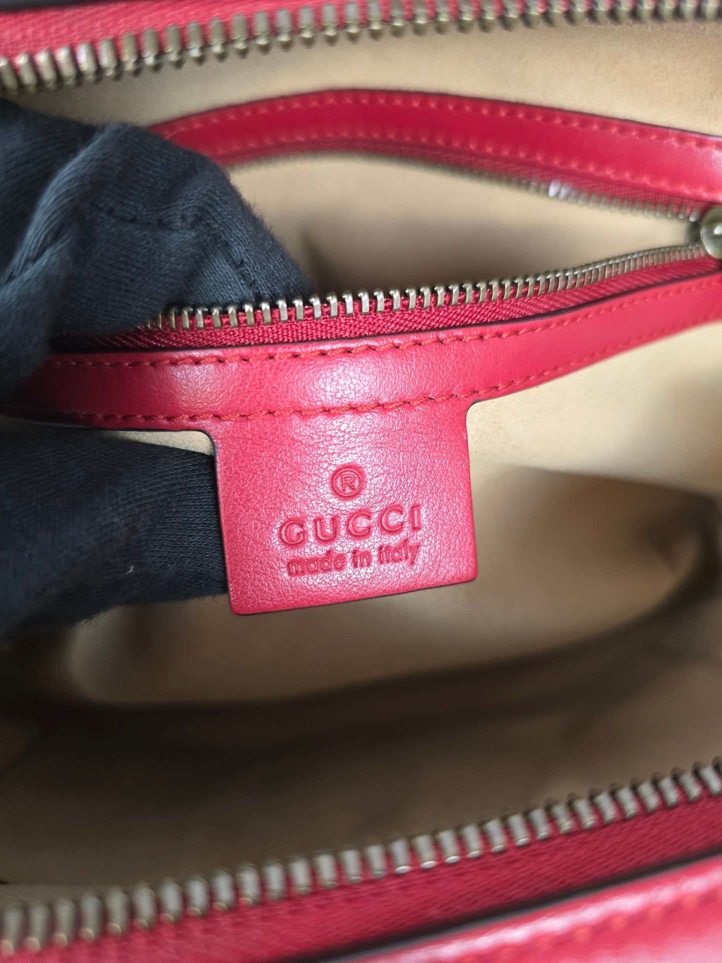 Gucci Red Marmont Top Handle leather bagwith strap