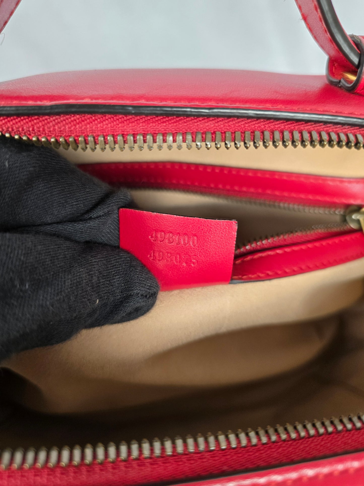 Gucci Red Marmont Top Handle leather bagwith strap