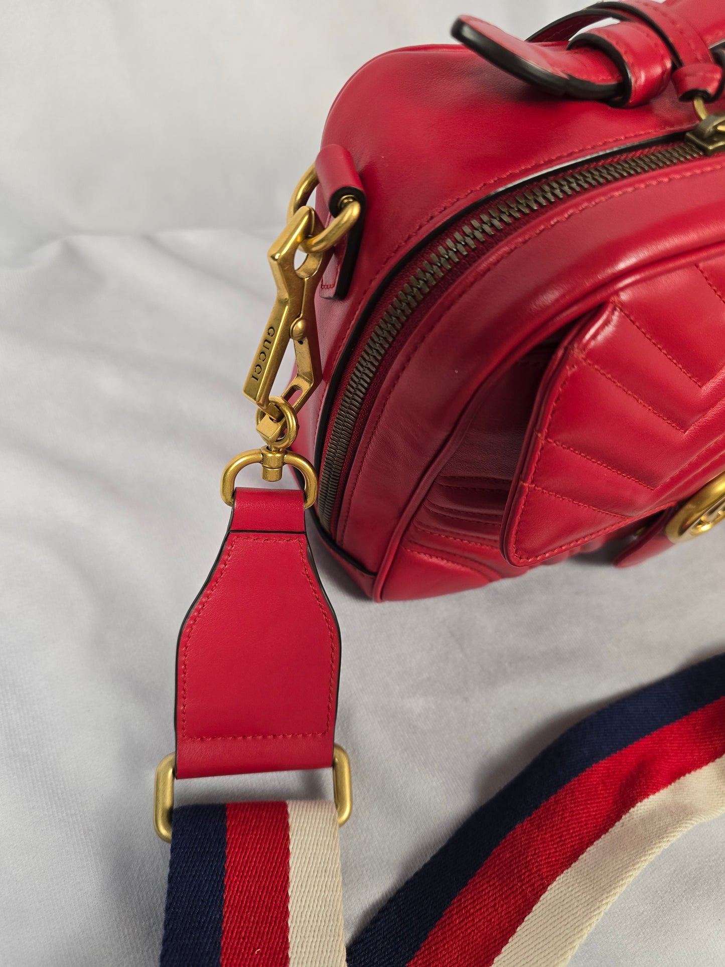 Gucci Red Marmont Top Handle leather bagwith strap