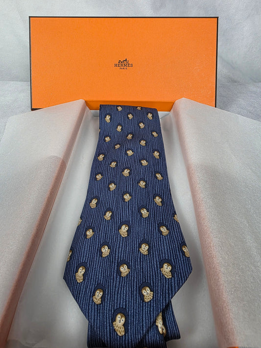 HERMES MEN'S BLUE/OWL NECKTIE