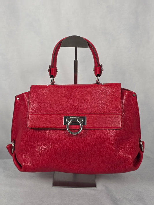 FERRAGAMO RED CALFSKIN SOFIA SATCHEL
