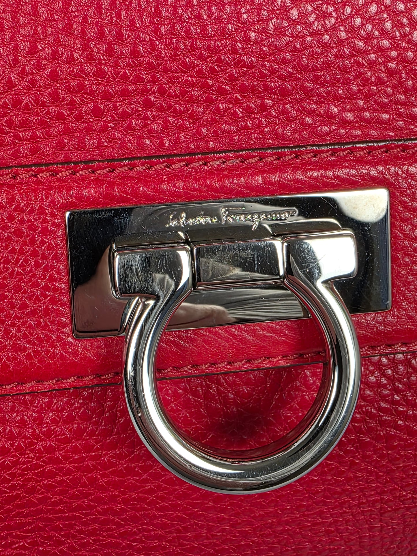FERRAGAMO RED CALFSKIN SOFIA SATCHEL