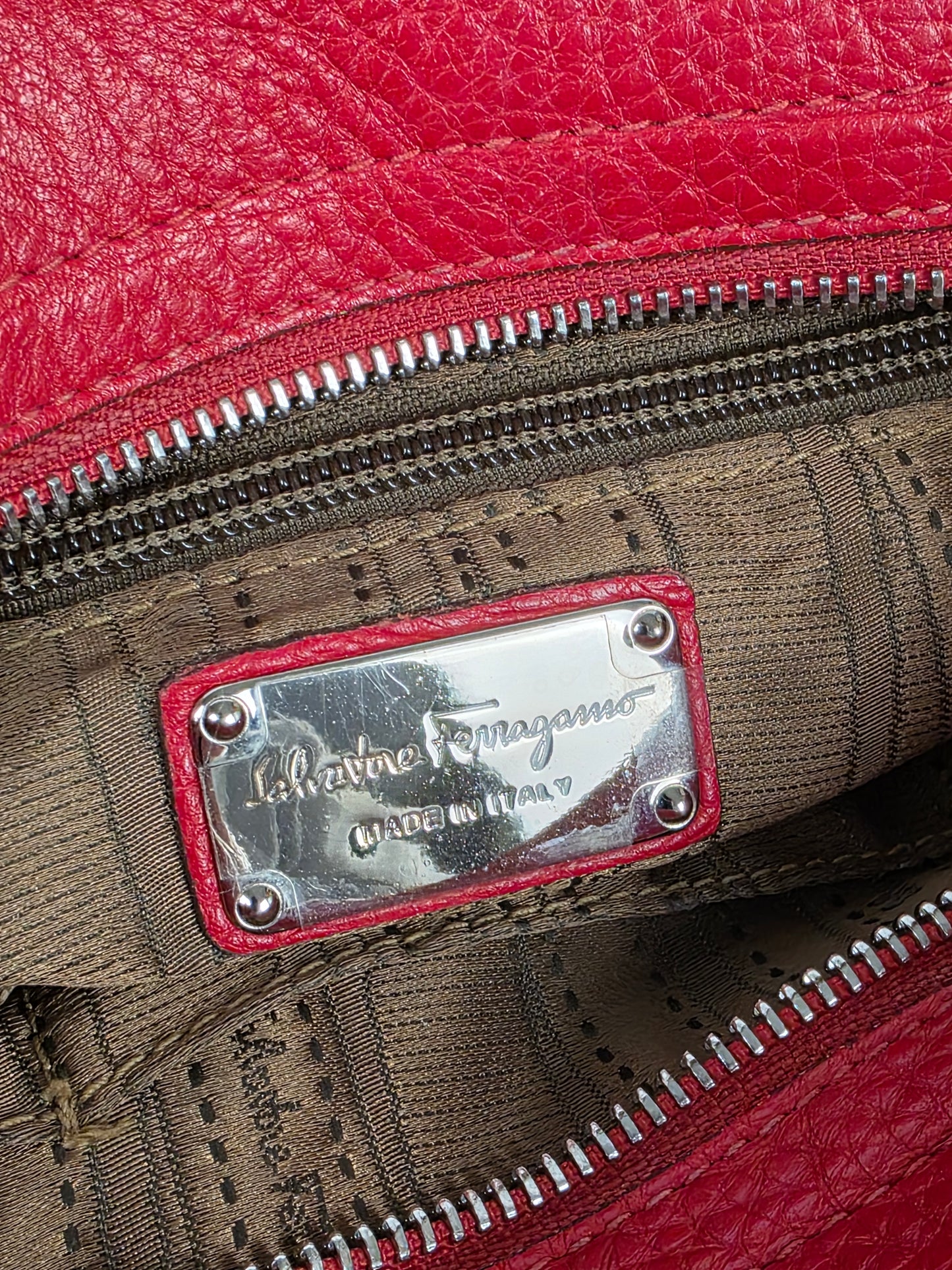 FERRAGAMO RED CALFSKIN SOFIA SATCHEL