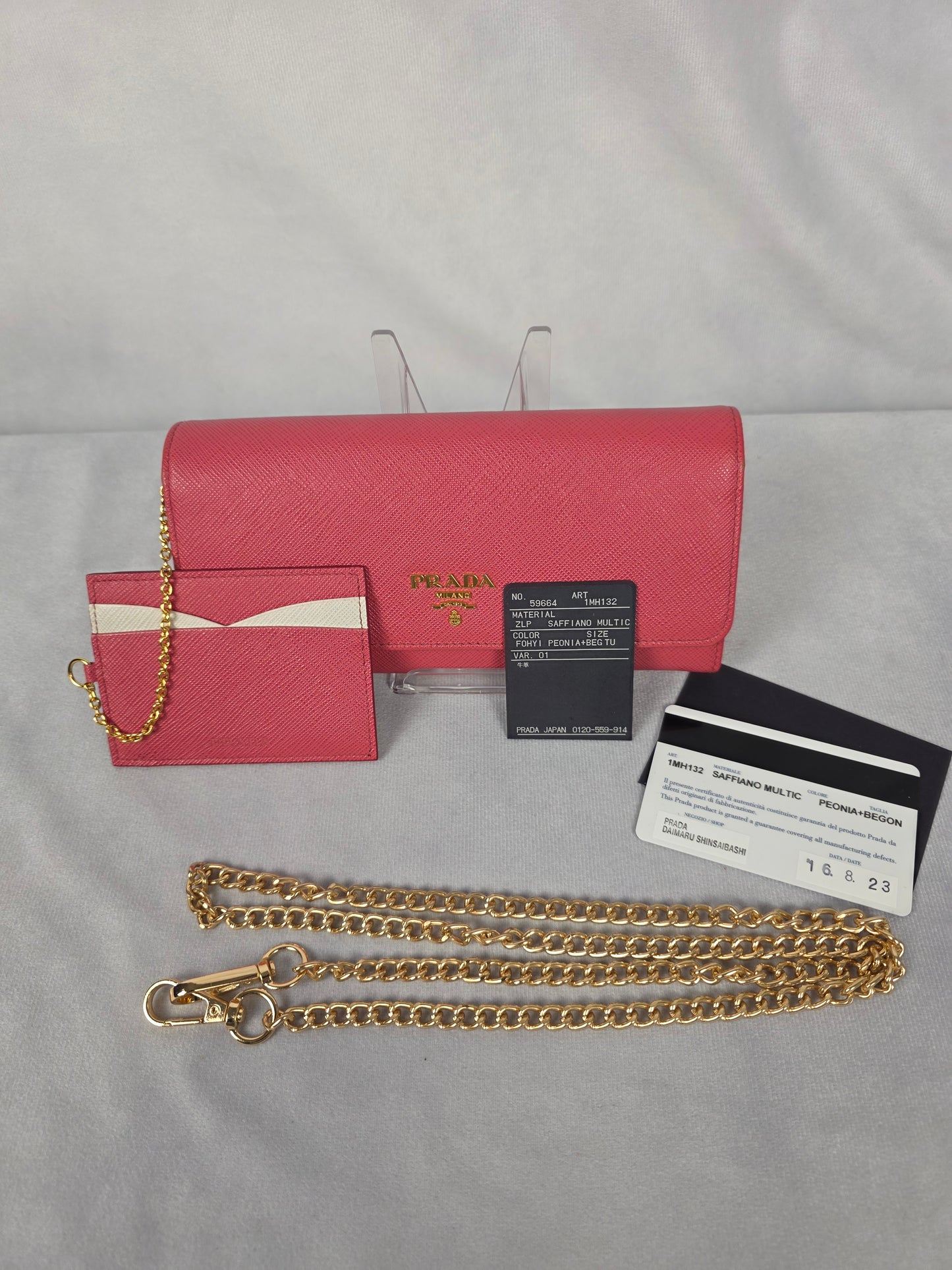 PRADA PINK SAFFIANO LONG WALLET w/ BABY CARD HOLDER