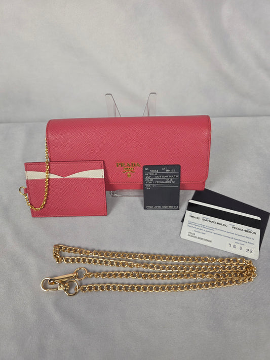 PRADA PINK SAFFIANO LONG WALLET w/ BABY CARD HOLDER