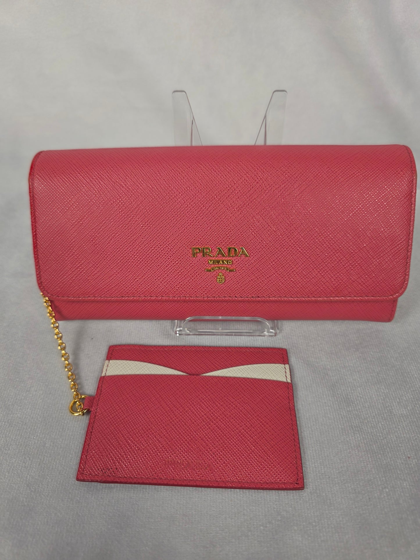 PRADA PINK SAFFIANO LONG WALLET w/ BABY CARD HOLDER