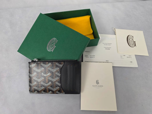 GOYARD BOURBON ZIPPED BLACK AND TAN CARD HOLDER