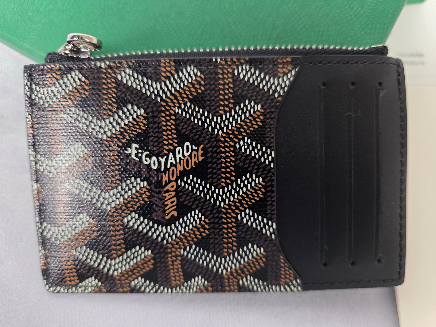 GOYARD BOURBON ZIPPED BLACK AND TAN CARD HOLDER
