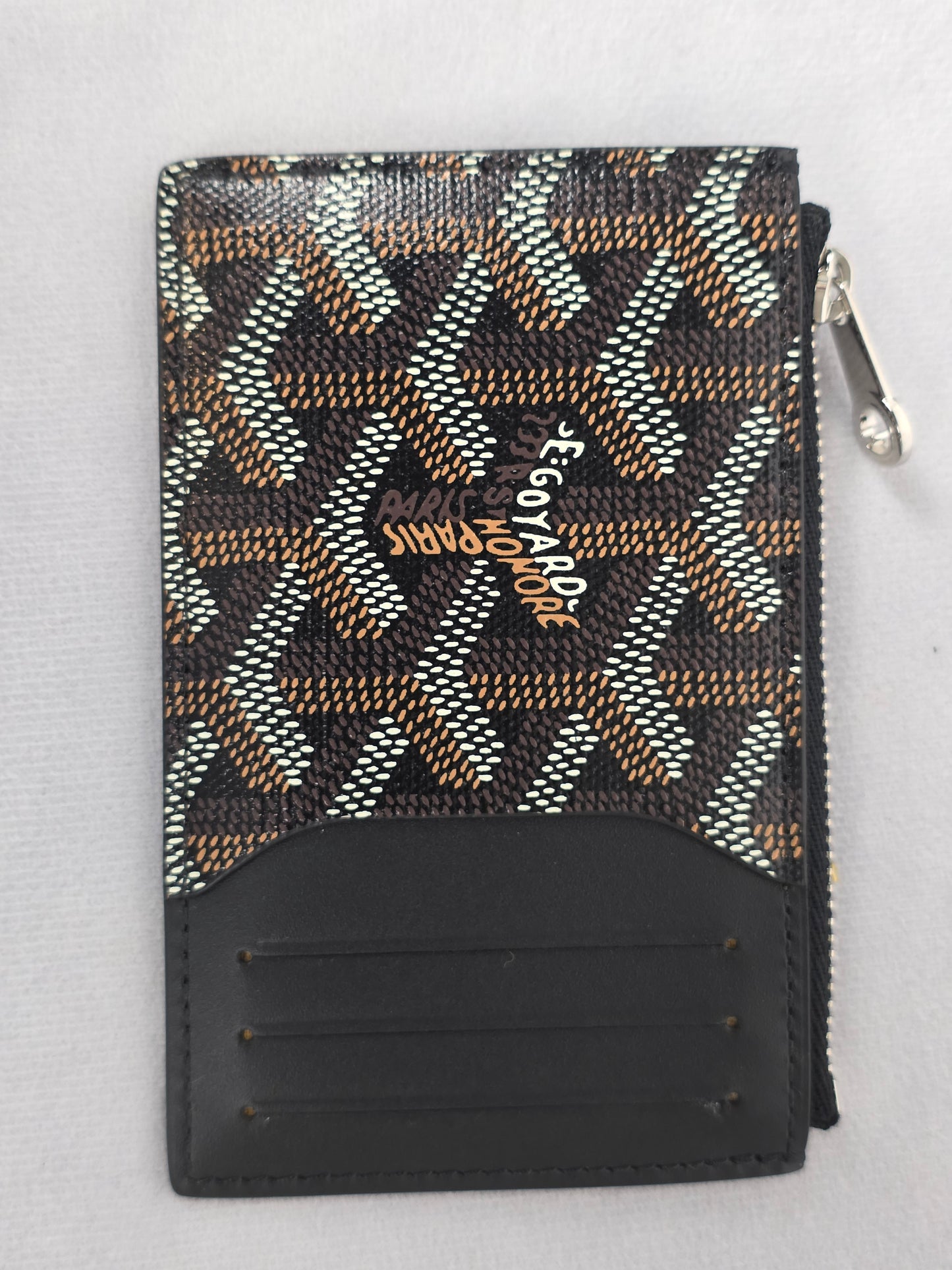 GOYARD BOURBON ZIPPED BLACK AND TAN CARD HOLDER