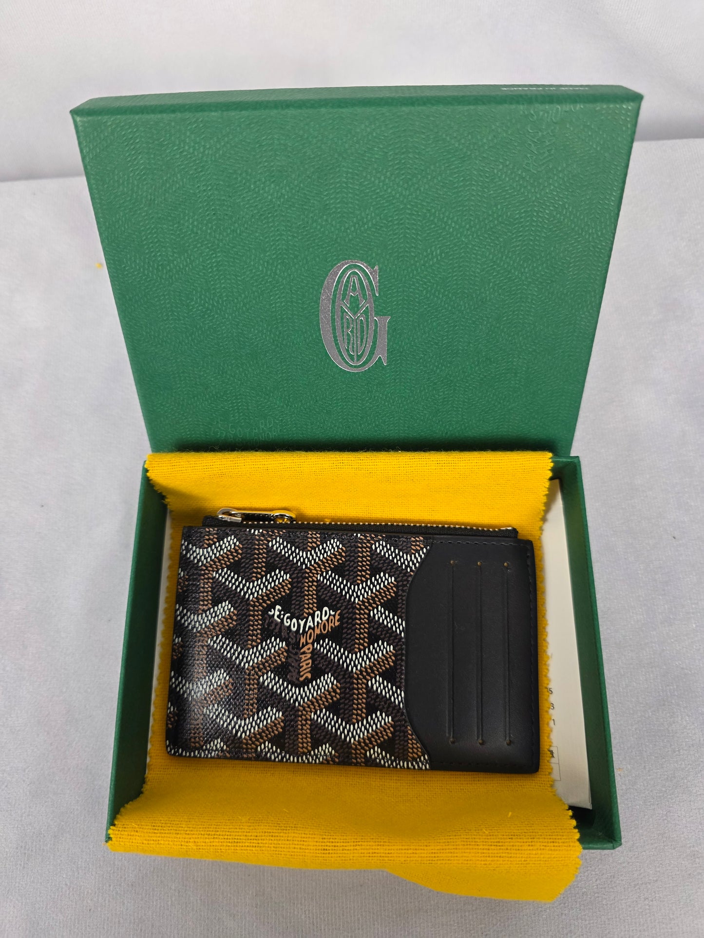 GOYARD BOURBON ZIPPED BLACK AND TAN CARD HOLDER