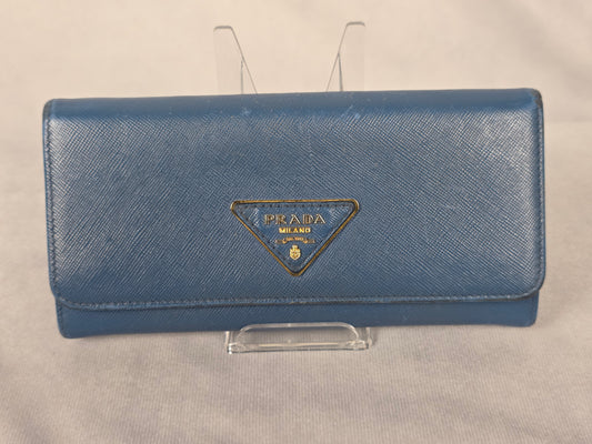 PRADA SAFFIANO BLUE FLAP CONTINENTAL WALLET