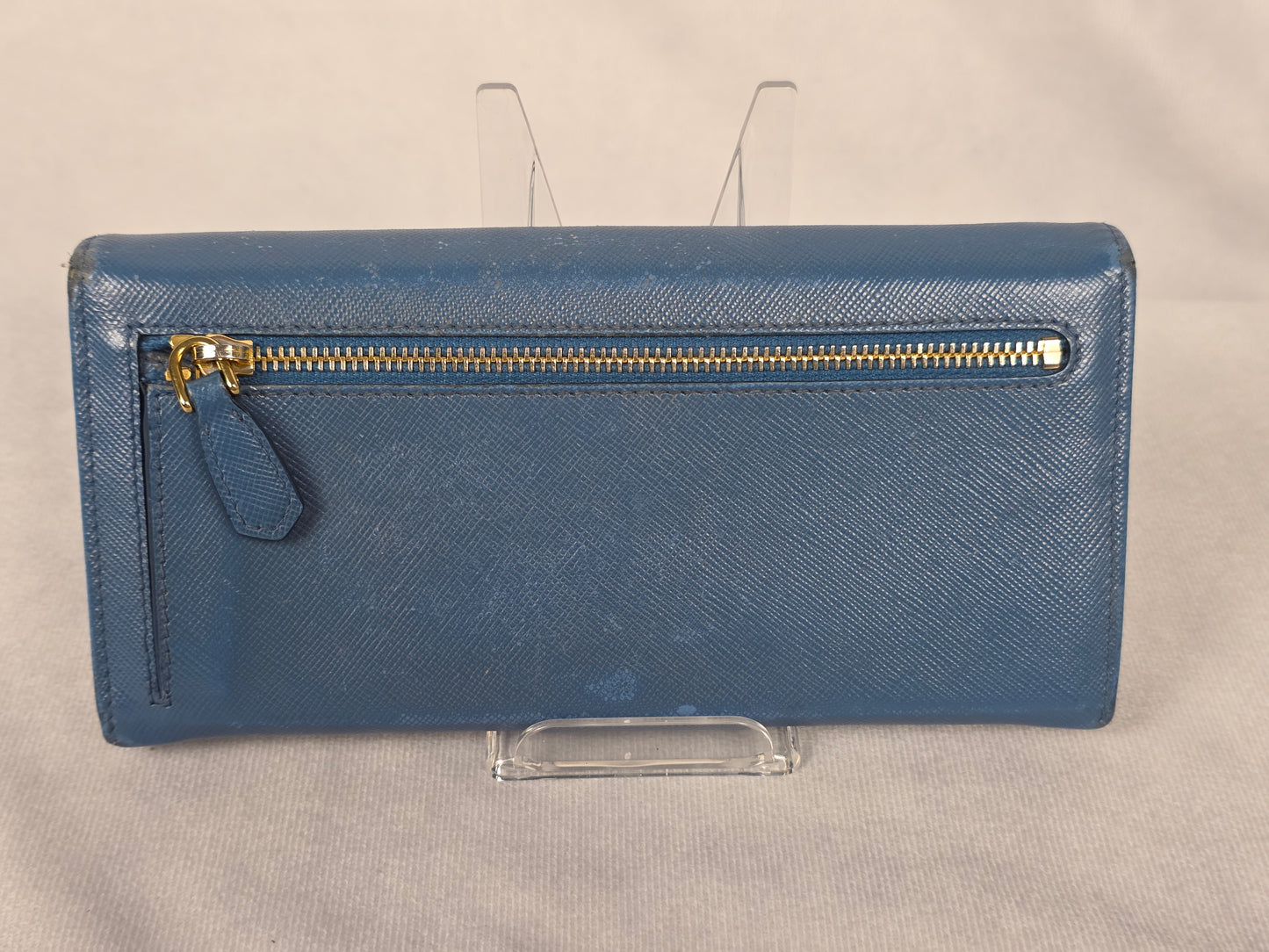 PRADA SAFFIANO BLUE FLAP CONTINENTAL WALLET