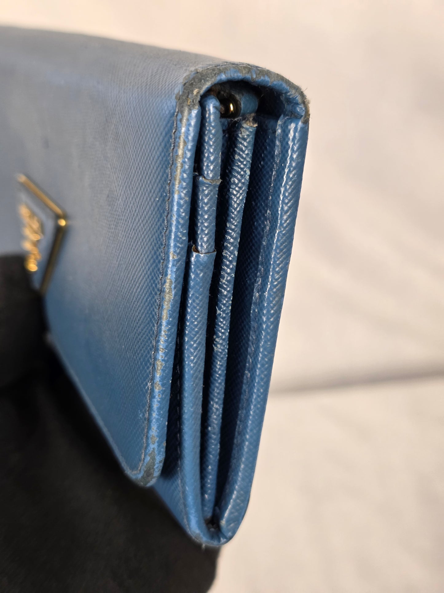 PRADA SAFFIANO BLUE FLAP CONTINENTAL WALLET