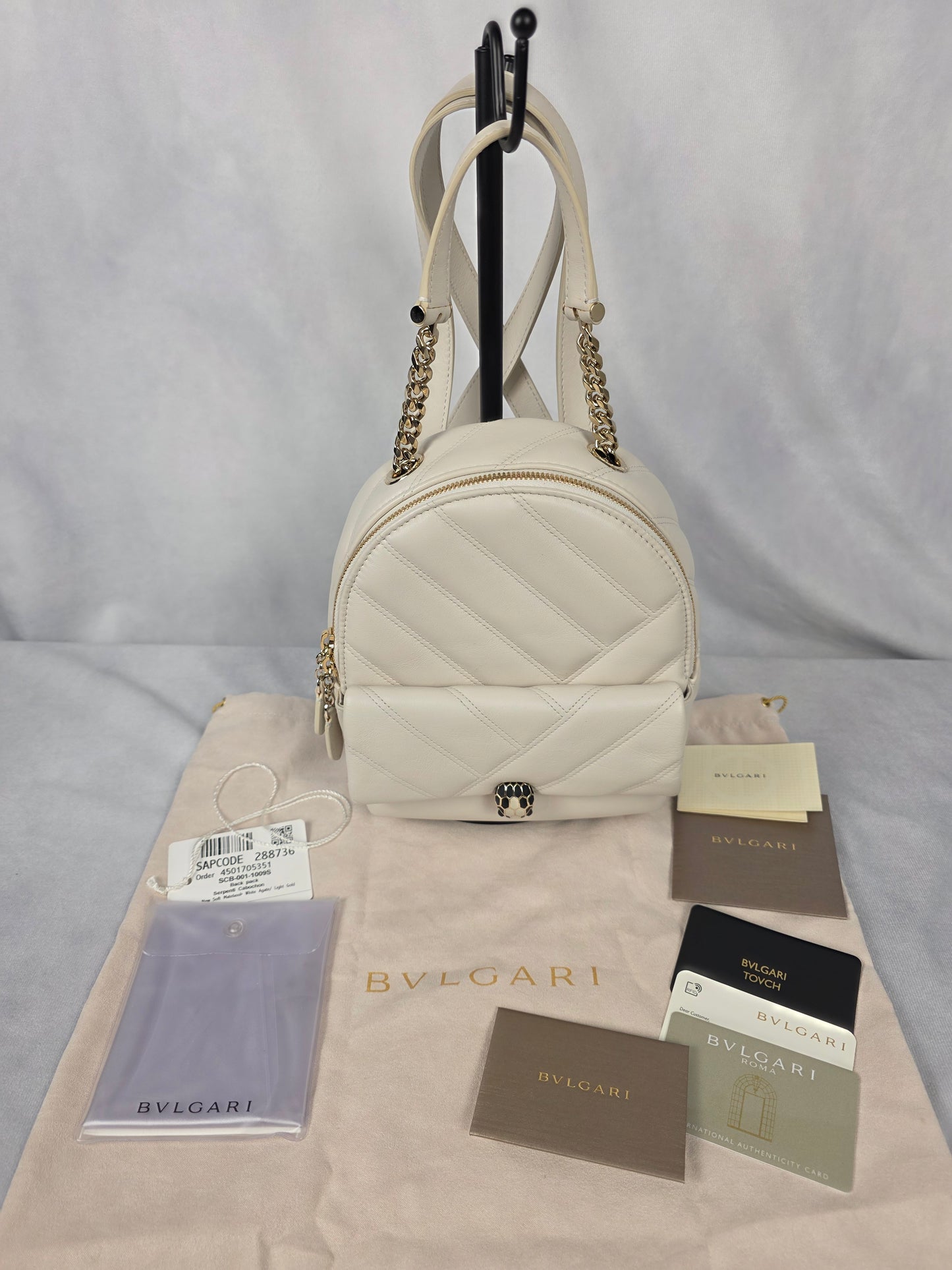 BVLGARI WHITE SERPENTI CABOCHON IVORY BACKPACK