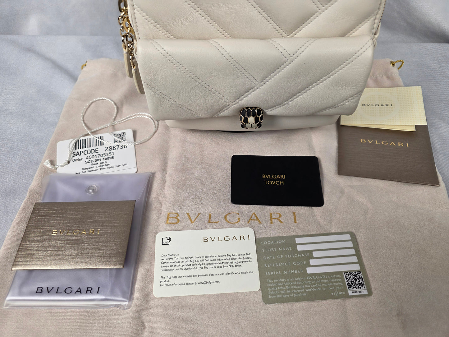 BVLGARI WHITE SERPENTI CABOCHON IVORY BACKPACK