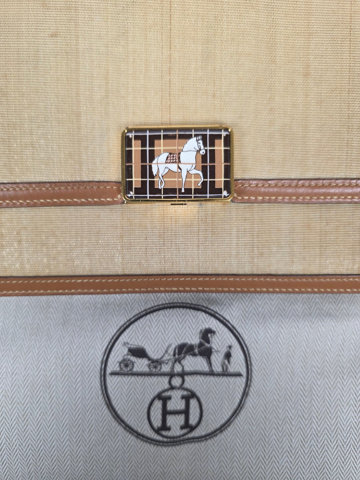 HERMES VINTAGE BEIGE BROWN CRINOLINE COURCHEVEL VINTAGE SHOULDER BAG