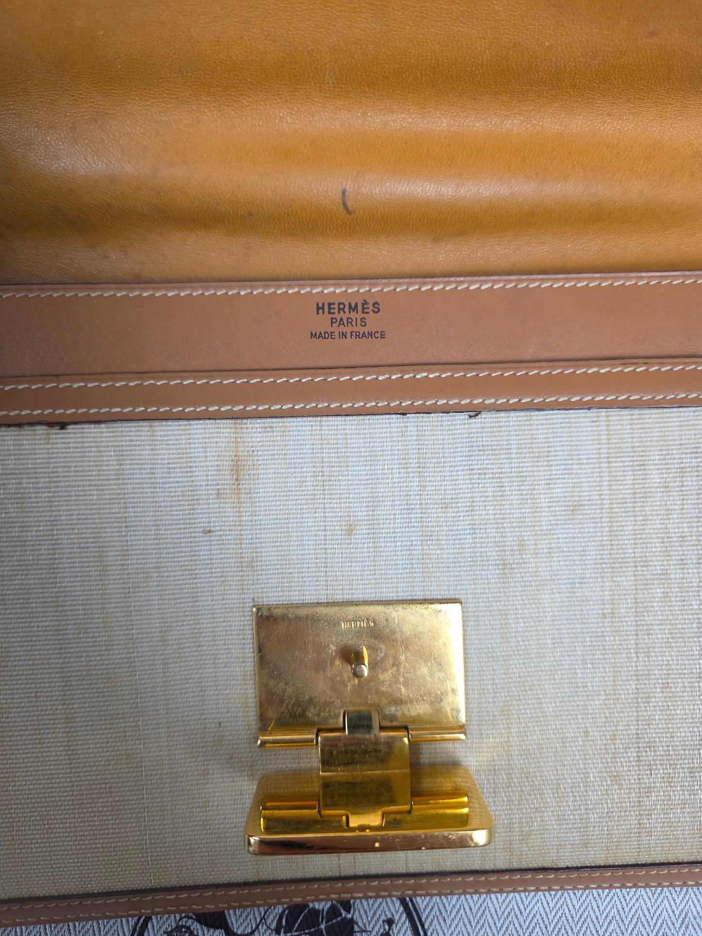 HERMES VINTAGE BEIGE BROWN CRINOLINE COURCHEVEL VINTAGE SHOULDER BAG