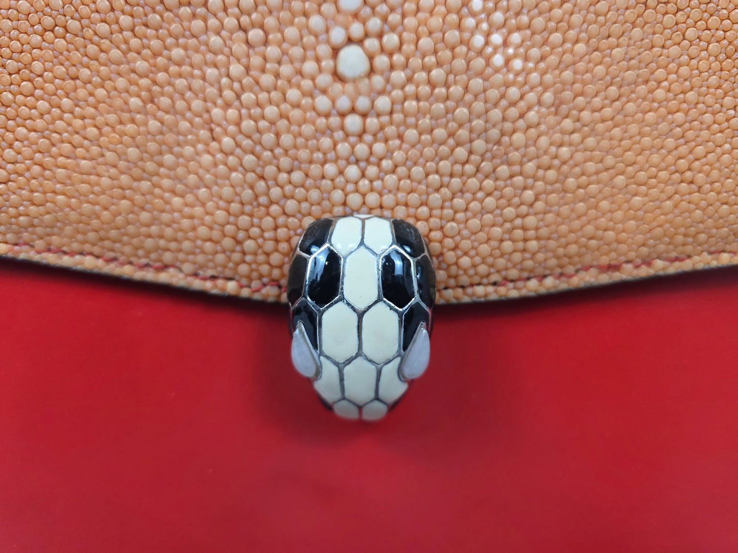 BVLGARI SERPENTI FOREVER CROSSBODY BAG IN RED W/ GALUCHAT "STINGRAY" LEATHER FLAP