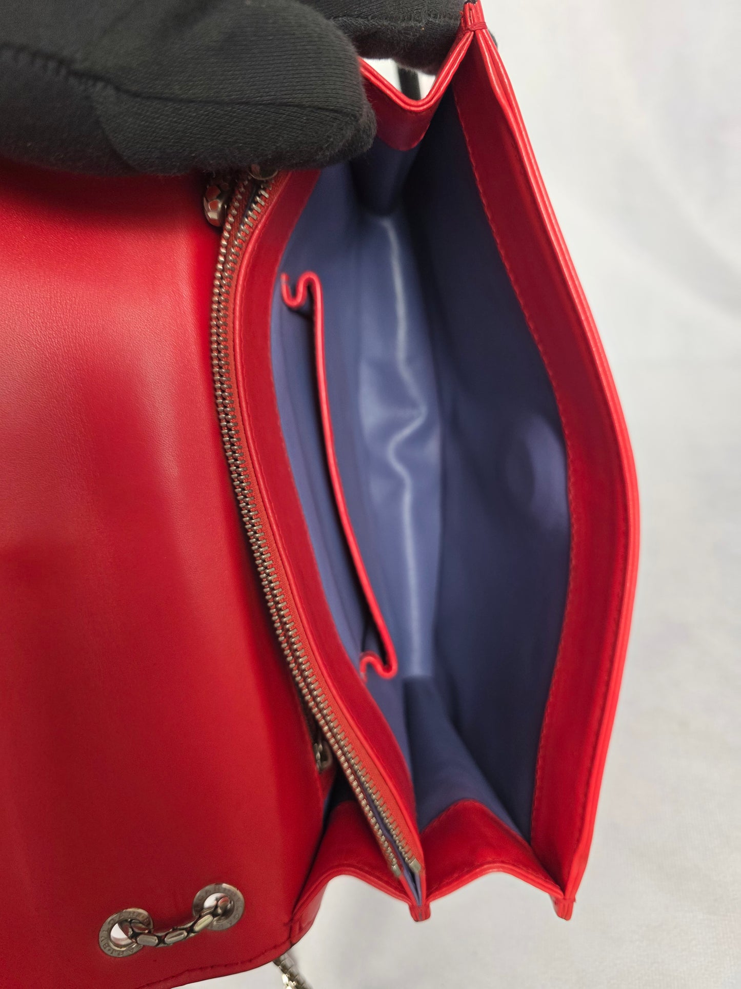 BVLGARI SERPENTI FOREVER CROSSBODY BAG IN RED W/ GALUCHAT "STINGRAY" LEATHER FLAP