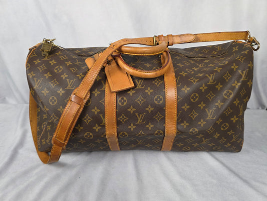 LOUIS VUITTON VINTAGE MONOGRAM KEEPALL 55 BANDOULIERE W/ LOCK & KEY