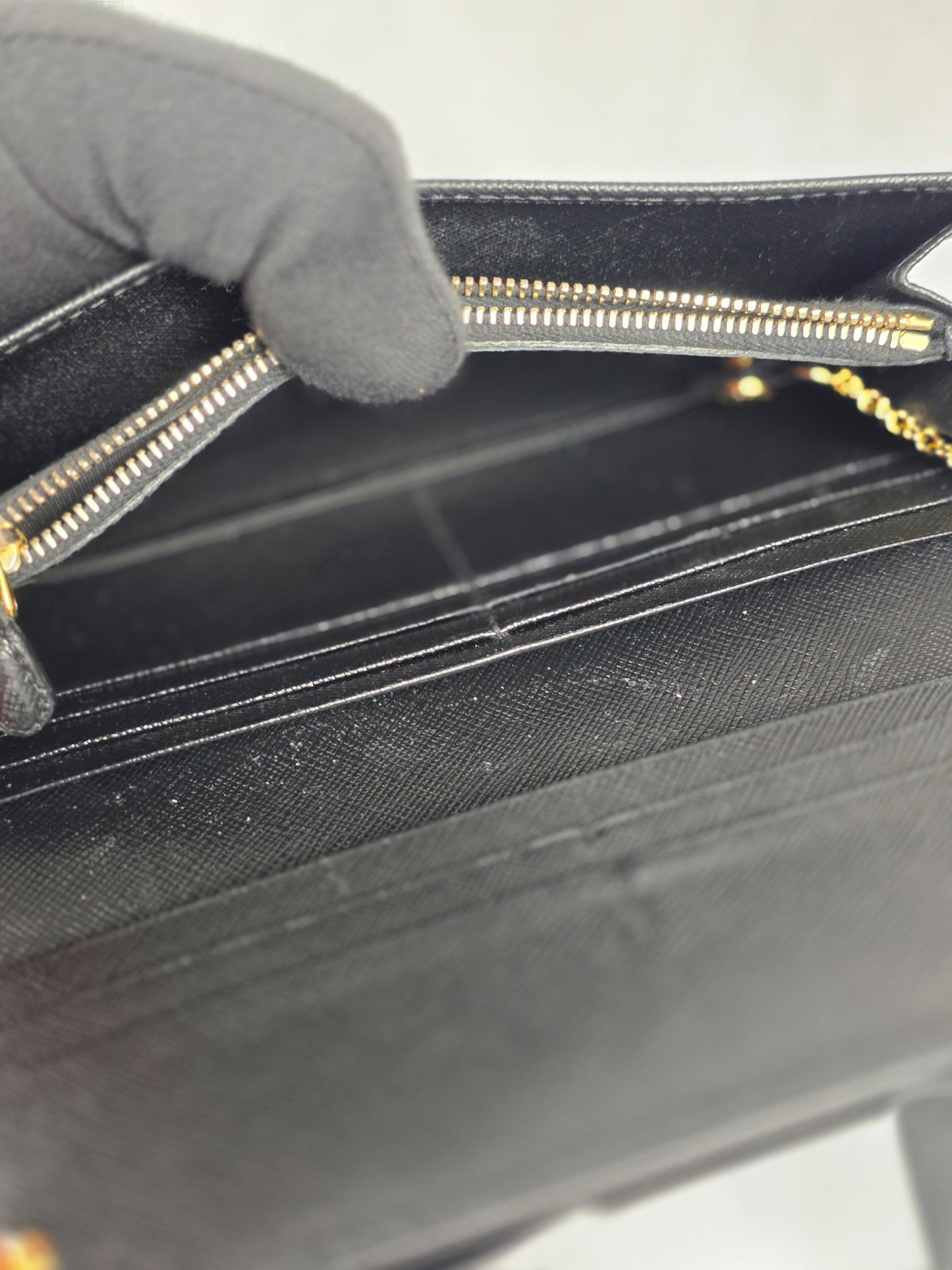 PRADA BLACK BOW ACCENT SAFFIANO LEATHER LONG WALLET WITH BABY CARD CARRIER