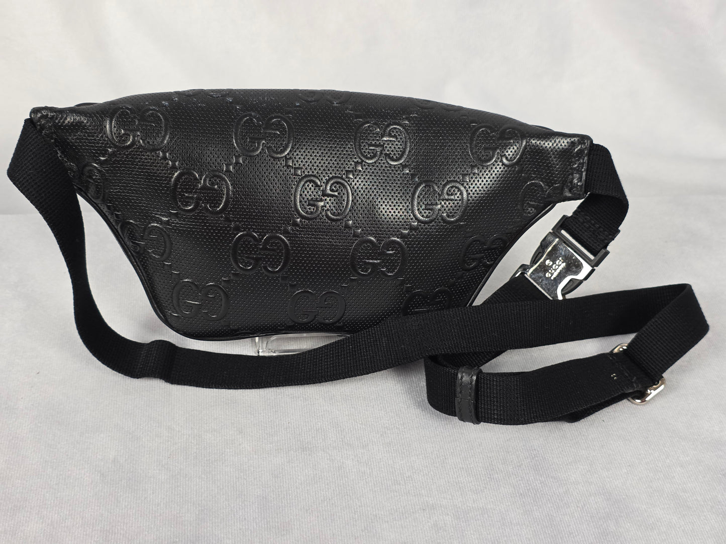 GUCCI EMBOSSED GG BLACK BELT BAG