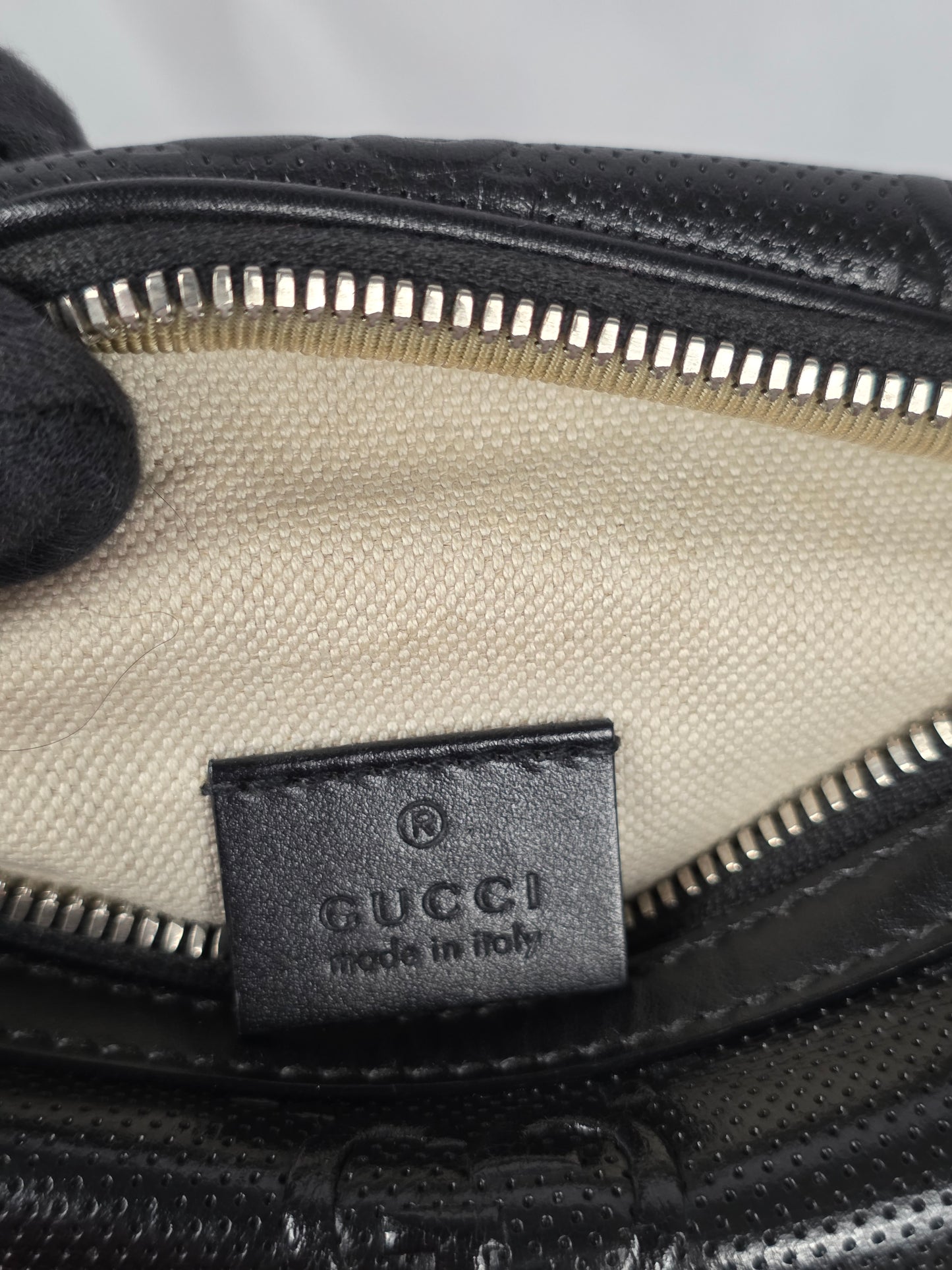 GUCCI EMBOSSED GG BLACK BELT BAG