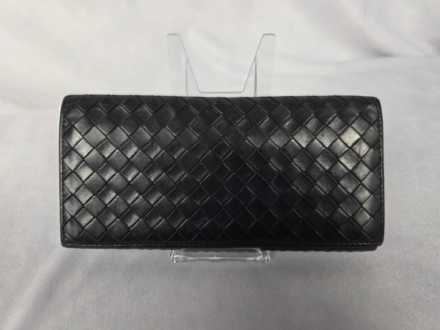 BOTTEGA BLACK INTRECCIATO WOVEN LONG FLAP WALLET