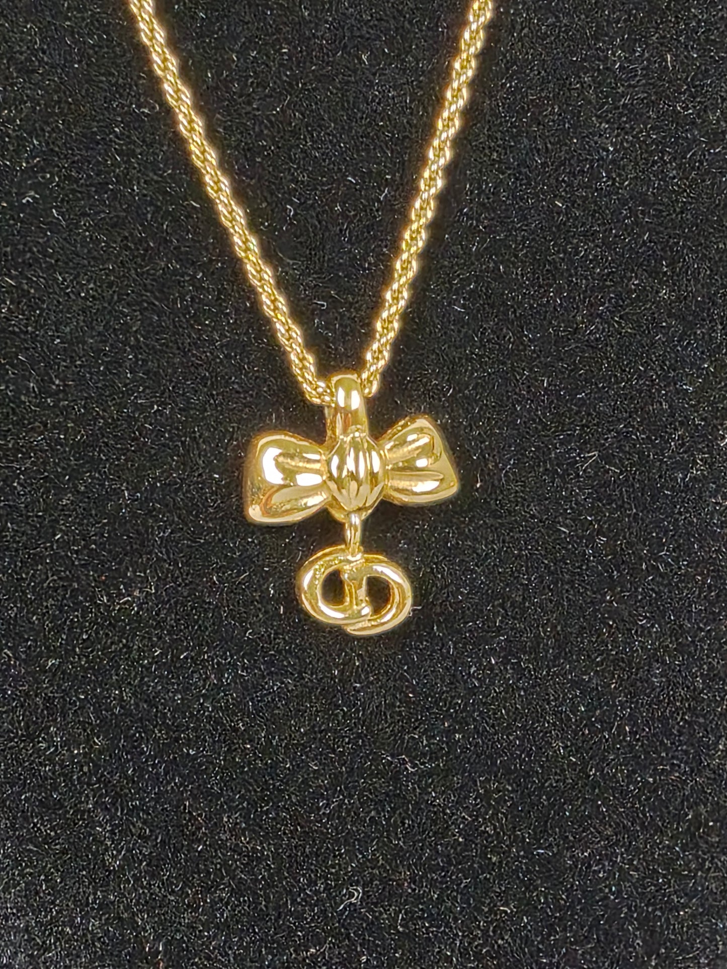 Vintage Christian Dior Gold-Plated Ribbon "CD" Logo Pendant Necklace